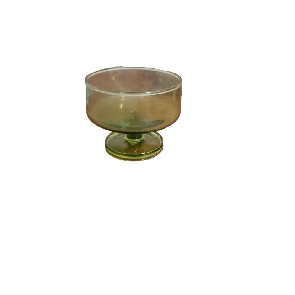 MCM  Vintage Green Glass Stemmed Dessert Dish Sherbet Bowl EUC